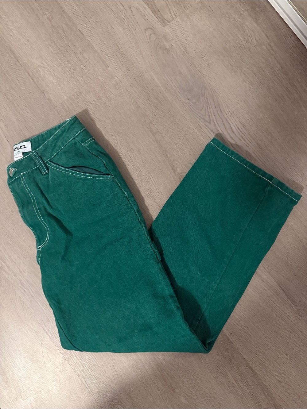 Green Denim Crop High Rise Pants